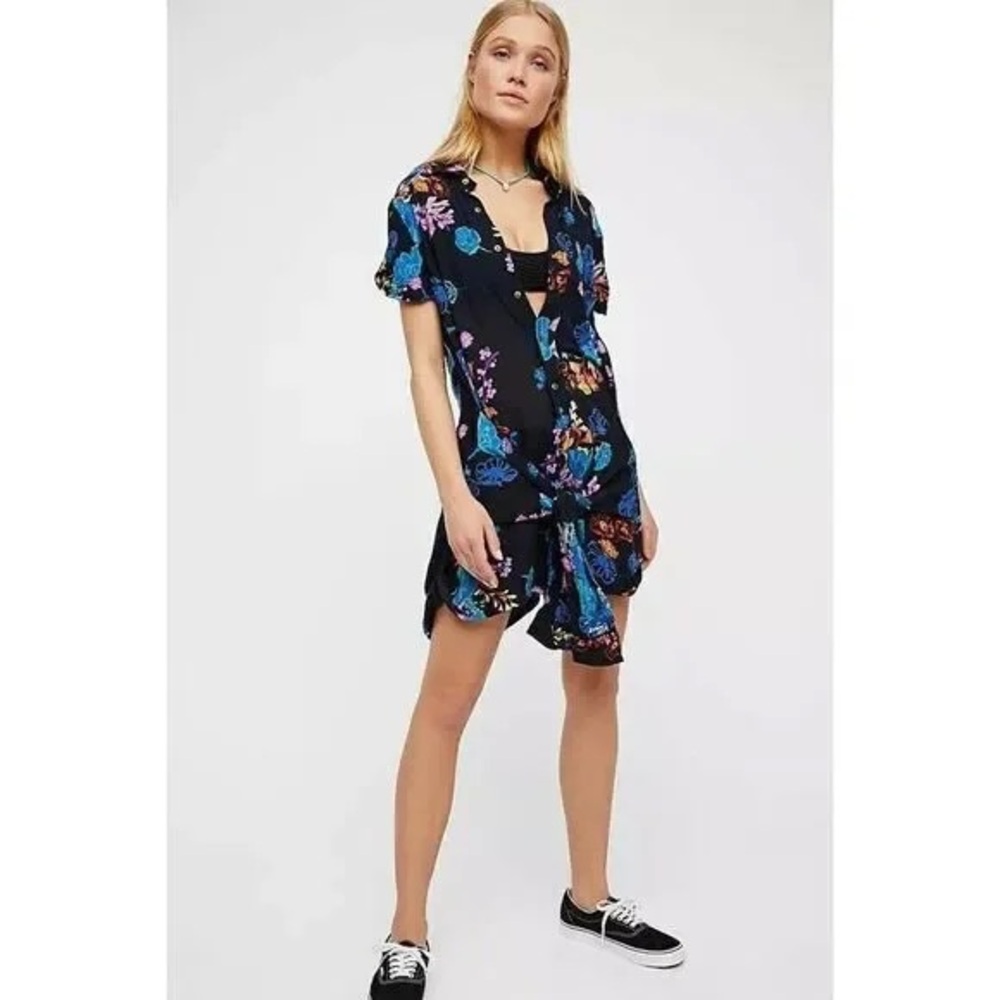 Free People Floral Poppy Black and Blue Romper